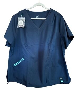 Solis x Koi Women's V-Neck Scrub Top Tunic Top in Navy